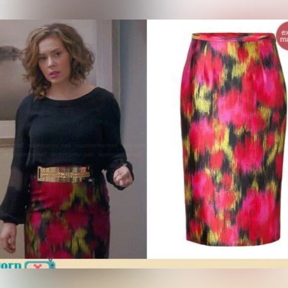 Michael Kors Collection Printed Shantung Silk Blend Pencil Skirt 2 - Picture 11 of 12